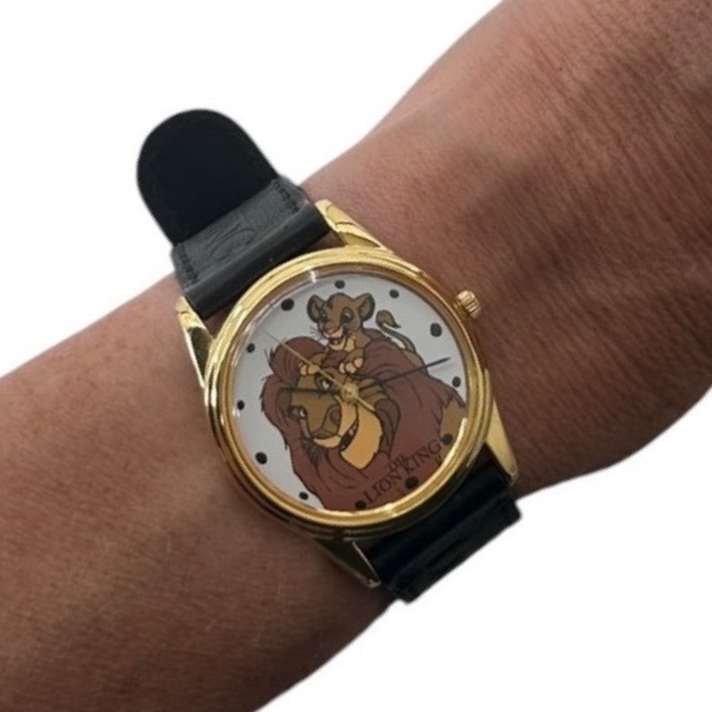 Vintage Timex Disney Lion King Watch Simba Mufasa Black Leather New Battery